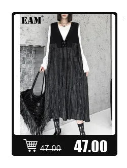 [EAM] Women Black Hollow Out Big Size Midi Shirt Dress New Lapel Long Sleeve Loose Fit Fashion Tide Spring Autumn 2024 1DF6037