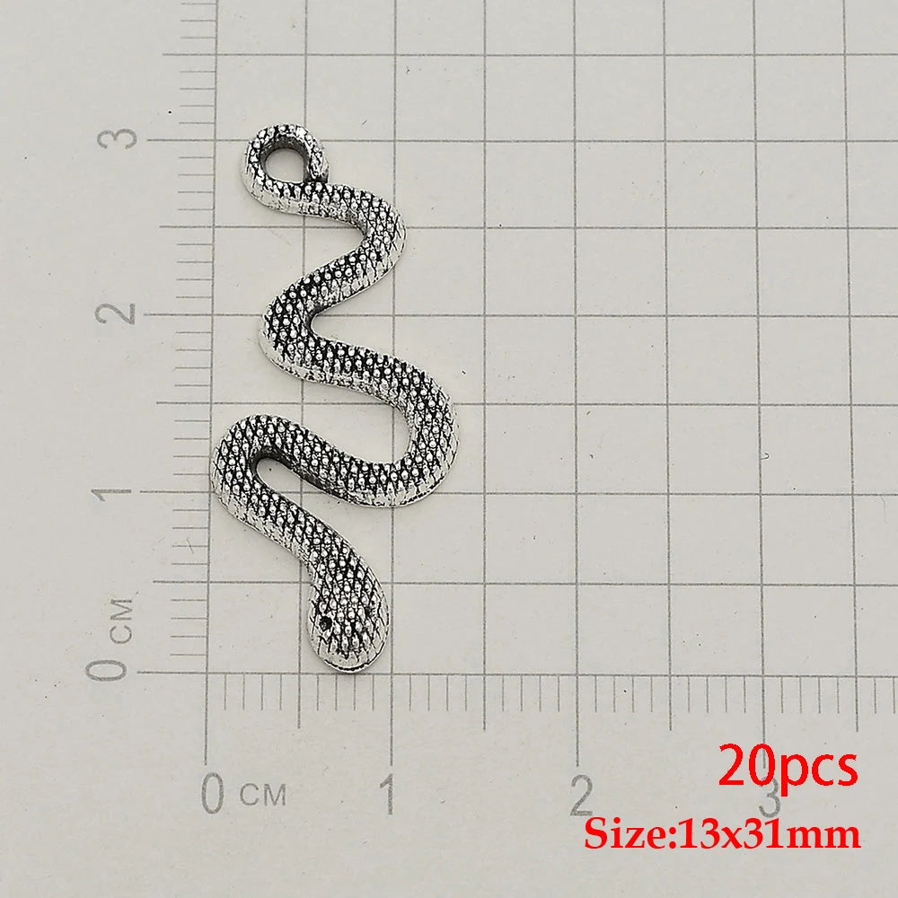 10/20pcs/lot Antique Silver Plated Snake Charms Animals Pendant For Diy Necklace Jewelry Making Findings Supplies Accessories
