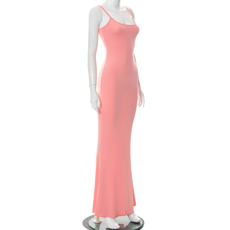 Y2k Women Sexy Bodycon Long Dress Solid Color Spaghetti Strap Low Cut Evening Party Dress Summer Beach Going Out Clothing