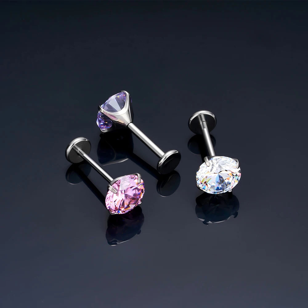 ASTM F136 Titanium 2/2.5/3/4/5/6Mm Cz Labret Stud 16G Tragus Helix Kraakbeen Schelp Flatback Oorlel Piercing Lichaam Sieraden ﻿