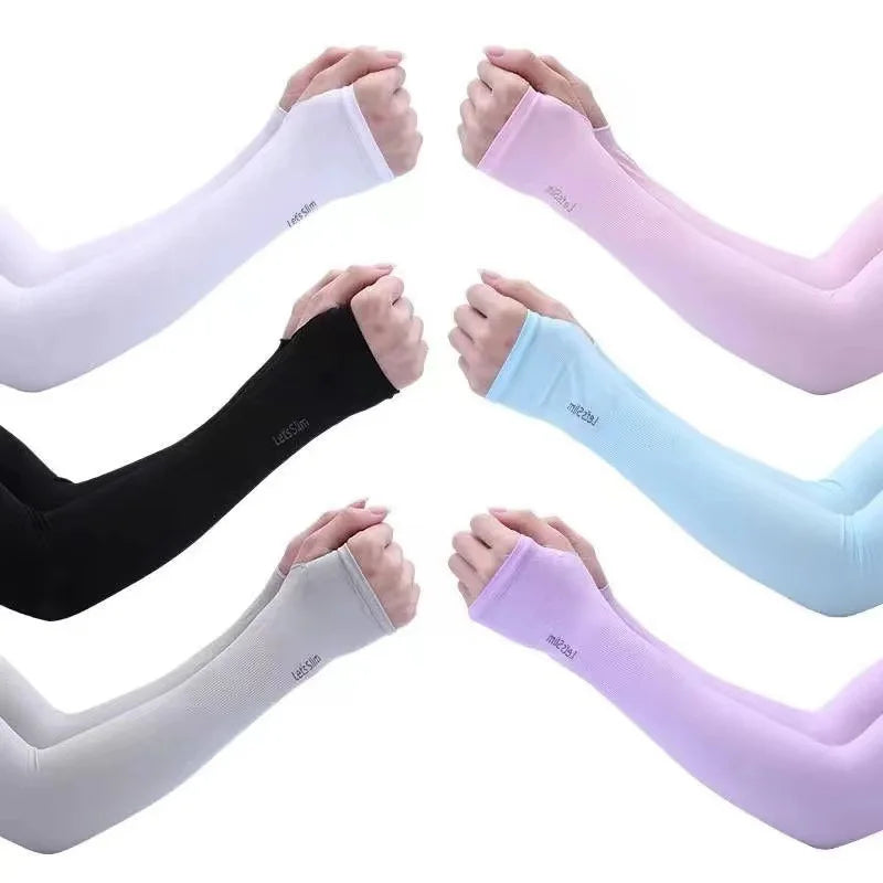 1Pair UV Protection Arm Sleeves for Men Women Summer Driving Sunscreen Ice Silk Cover Hand Protector Half Finger Long Gloves