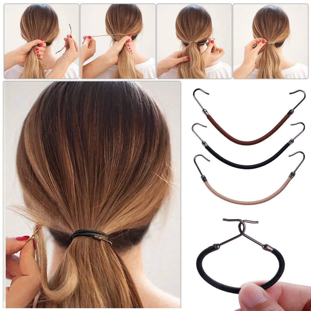 1/5/10pcs Casual Elastic Clips Bows Girls Women Bands Gum With Hooks Ponytail Holder Bungee Hair Thick Hair Accessories Headwear