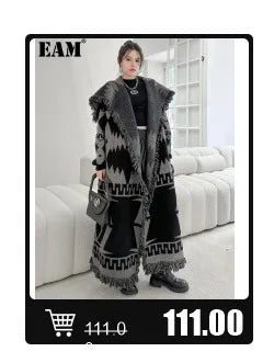 [EAM] Women Black Pu Leather Long Spaghetti Strap Dress New V-Neck Sleeveless Loose Fit Fashion Tide Spring Autumn 2024 JD03201