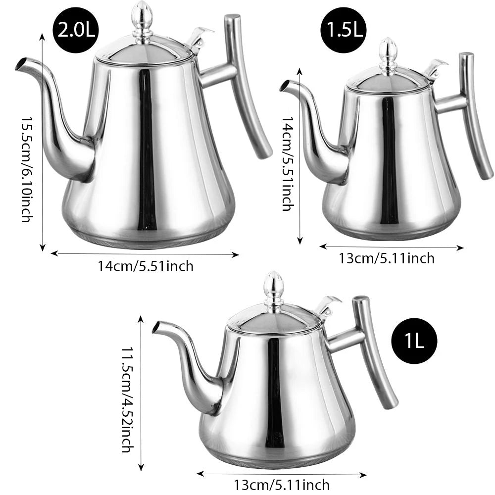 1.0L/1.5L/2.0L Tea Kettle Stainless Steel Teapot Removable Infuser for Loose Flower Tea Coffee Stovetop Safe Water Kettle