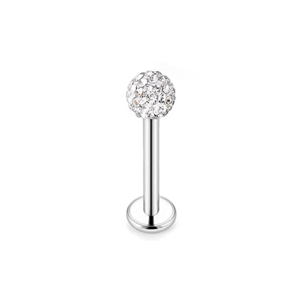 WKOUD 16g Stainless Steel Lip Labret Piercing Crystal Ball Monroe Lip Stud Helix Tragus Conch Cartilage Earrings 6/8/10mm