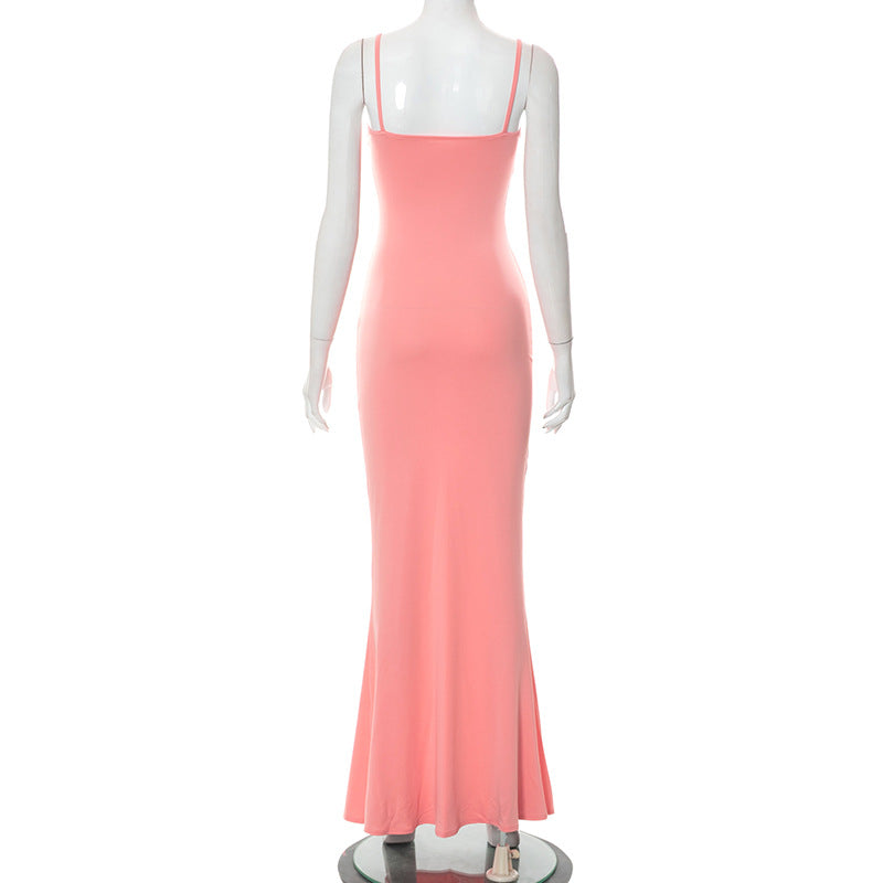 Y2k Women Sexy Bodycon Long Dress Solid Color Spaghetti Strap Low Cut Evening Party Dress Summer Beach Going Out Clothing