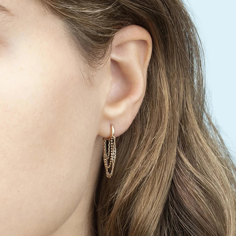 YUXINTOME 1PC 925 Sterling Silver Ear Needle Colorful Zircon Chain Tassel Hoop Earrings for Women Two Holes Earring Jewelry A45
