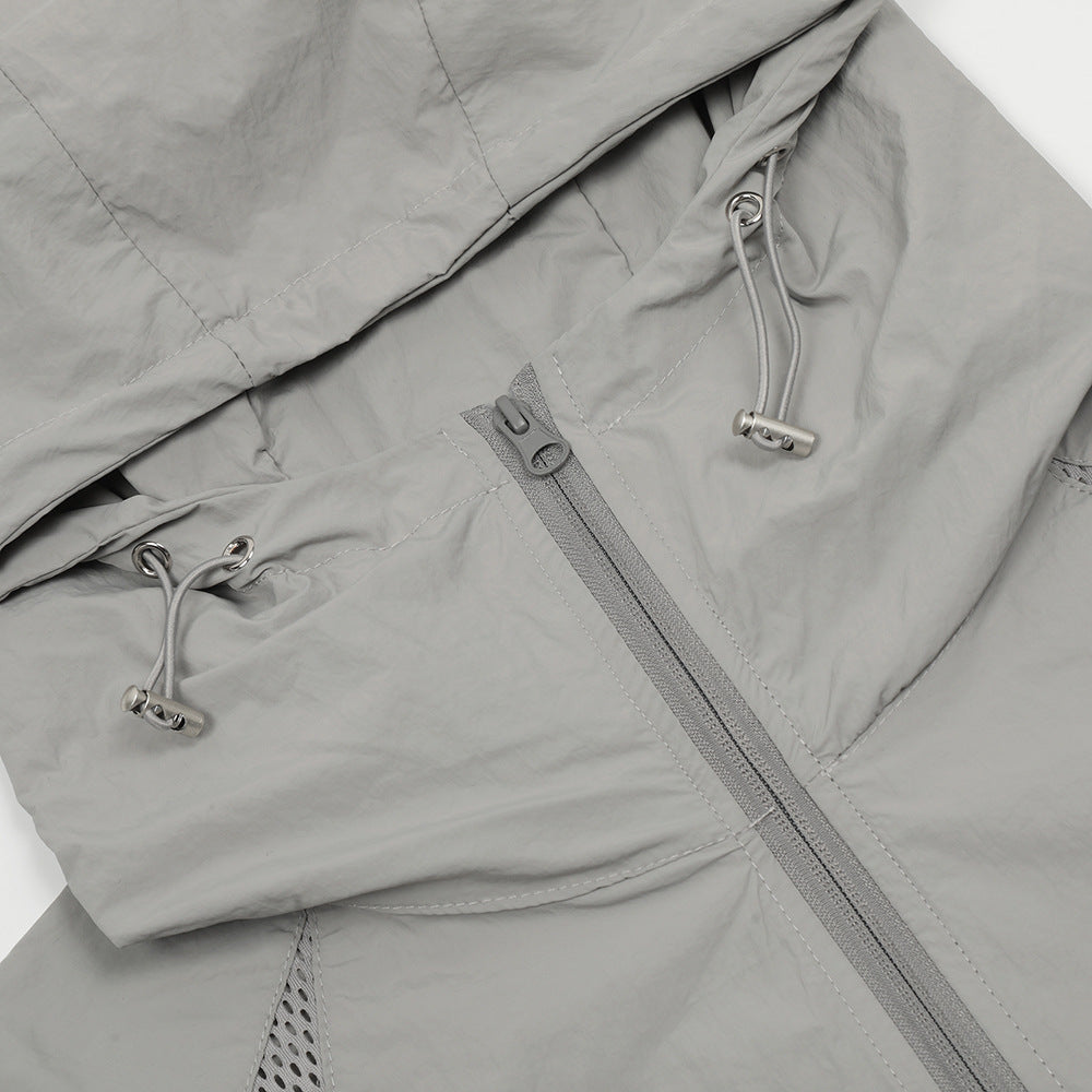Sun Protection Clothing Men Trendy Brands Lightweight Long Sleeve Hooded Zipper Coat Stitching Mesh Breathable And Loose Jacket