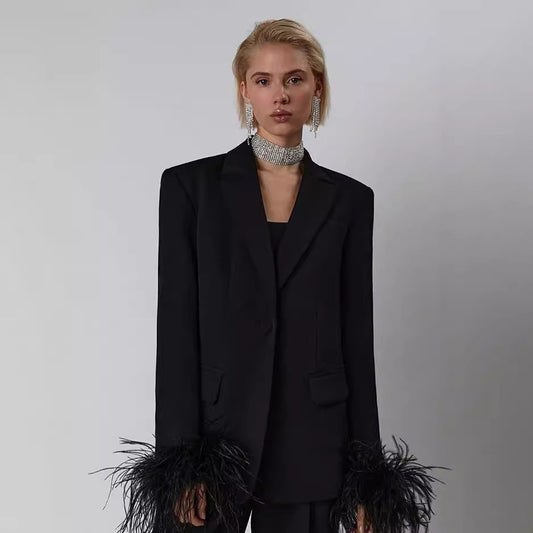 Women's Tatting Cardigan Black Suit Set