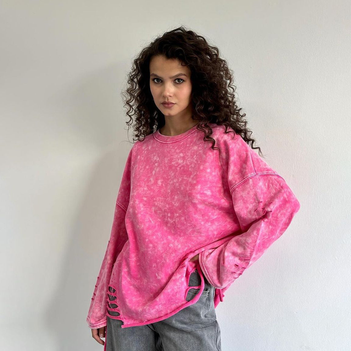 Women's Ripped Crew Neck Sweater Coat