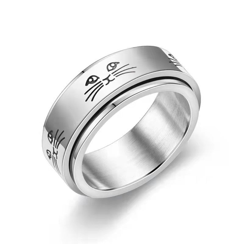 Stars And Moon Titanium Steel Rotatable Ring