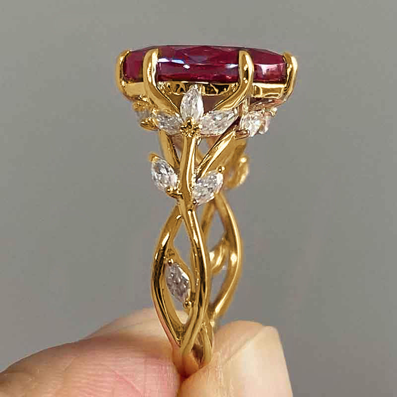 Zircon Ring Female Court Leaf Vine Design